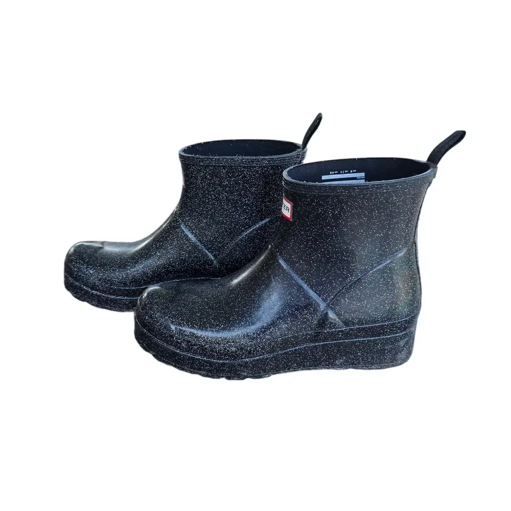 Hunter Play Starcloud Glitter Short Rain Boots Black Size 11